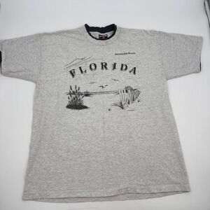 Vintage SIGNAL SPORT Florida Pensacola Beach Graphic T-Shirt XL Gray Cotton